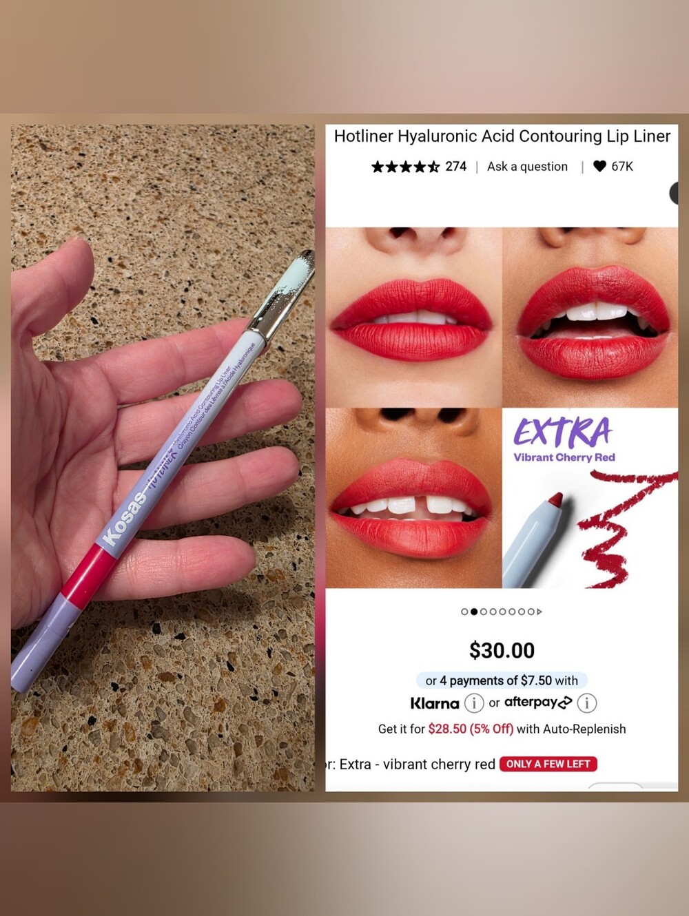 Kosas Hotliner Hyaluronic Acid Lip Liner Pencil — Extra